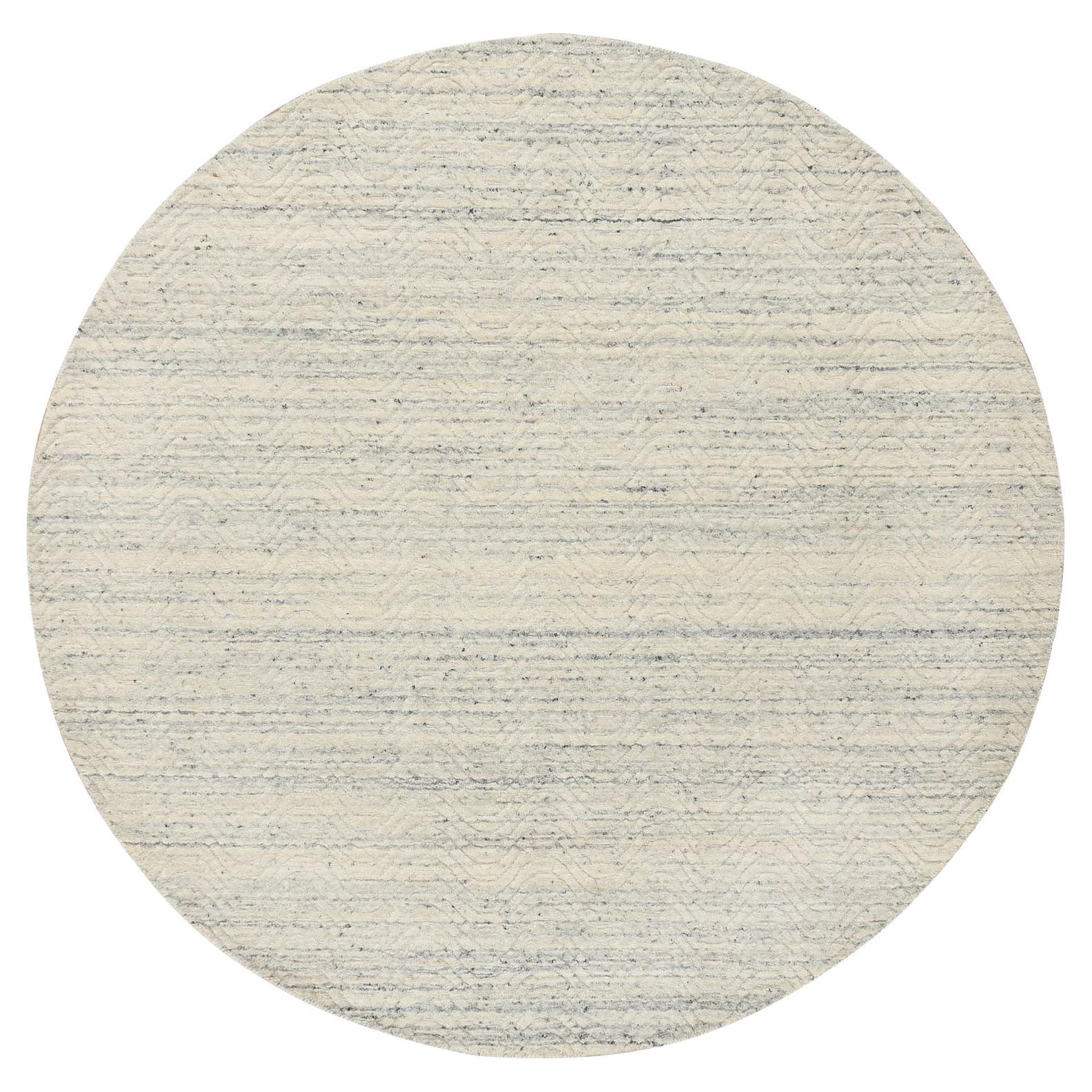 Tappeto rotondo 6'x6' Beige in morbida lana lavorato a mano variegato dal design moderno