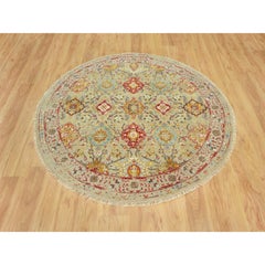 6'x6' Beige The Sunset Rosettes with Soft Colors Hand Knotted Wool and Silk Roun