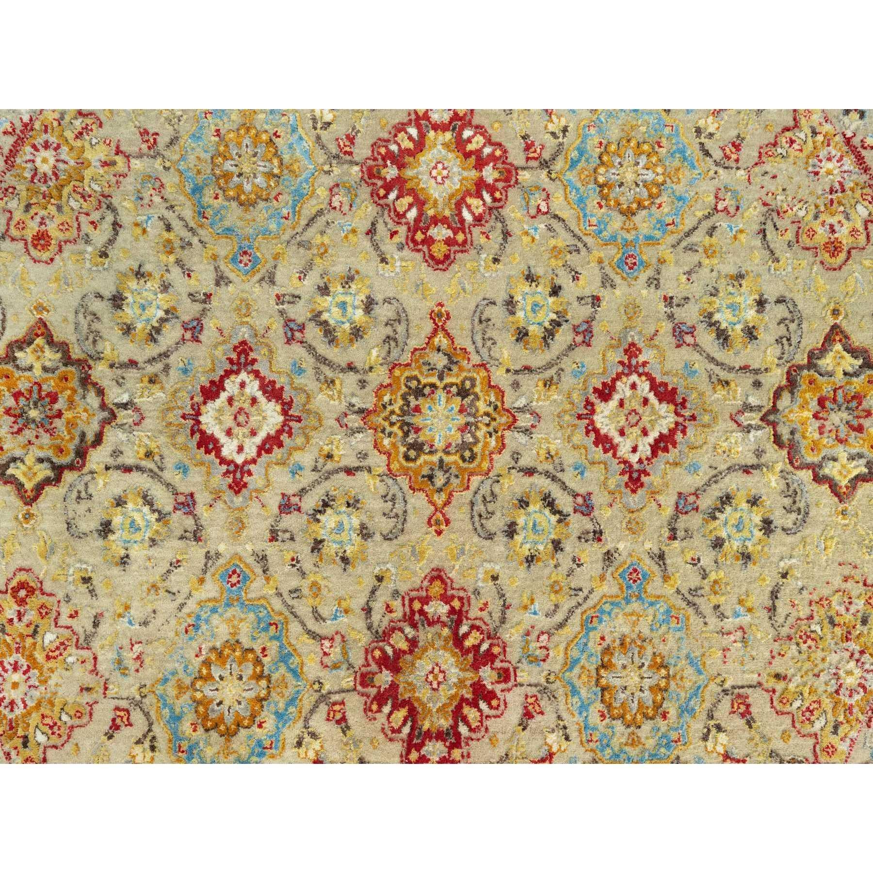 6'x6' Beige The Sunset Rosettes with Soft Colors Hand Knotted Wool and Silk Roun In New Condition For Sale In Carlstadt, NJ