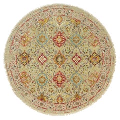 6'x6' Beige The Sunset Rosettes with Soft Colors Hand Knotted Wool and Silk Roun