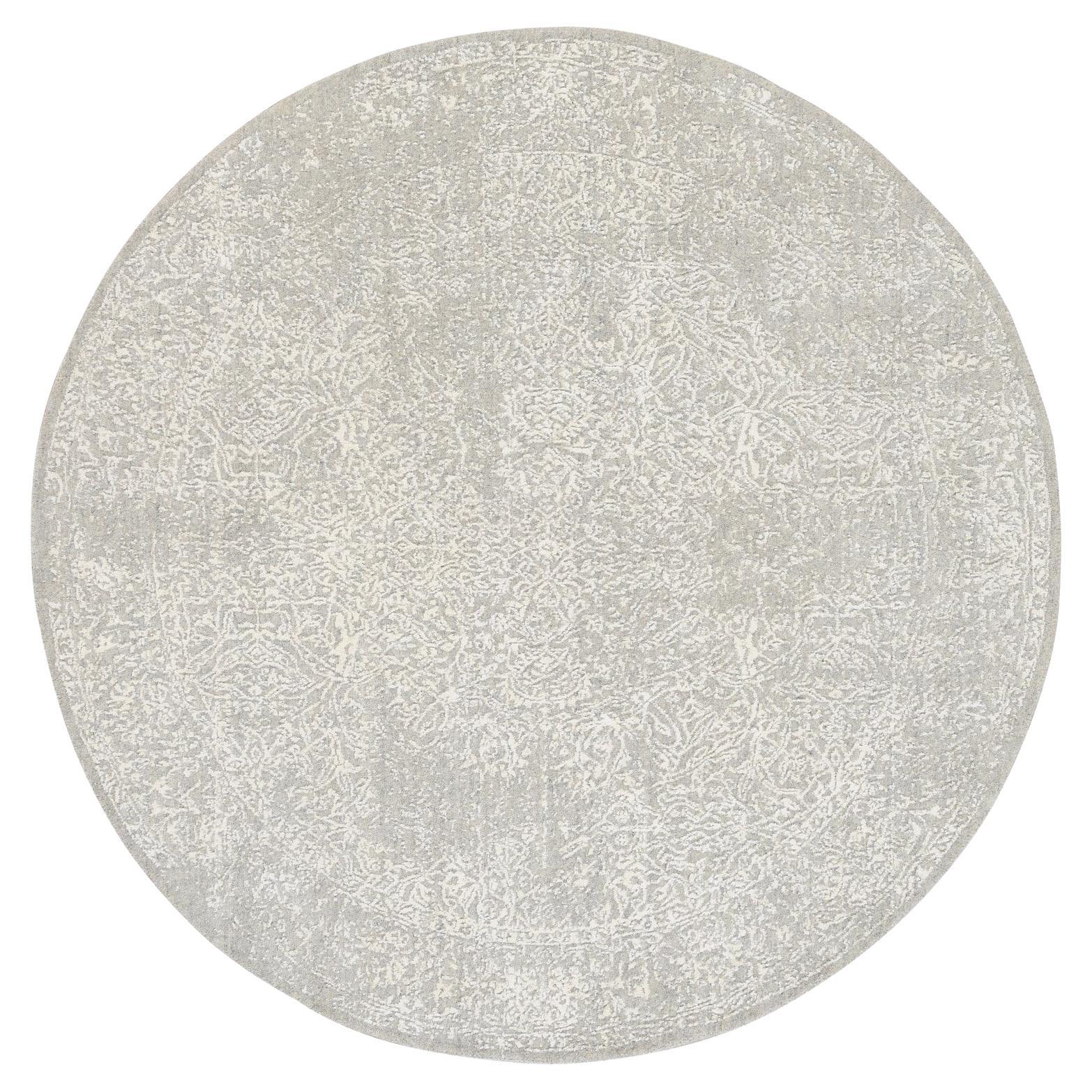 6'x6'  Tappeto orientale rotondo beige in lana e seta lavorato a mano a jacquard fine