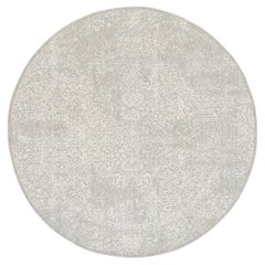 6'x6'  Tappeto orientale rotondo beige in lana e seta lavorato a mano a jacquard fine