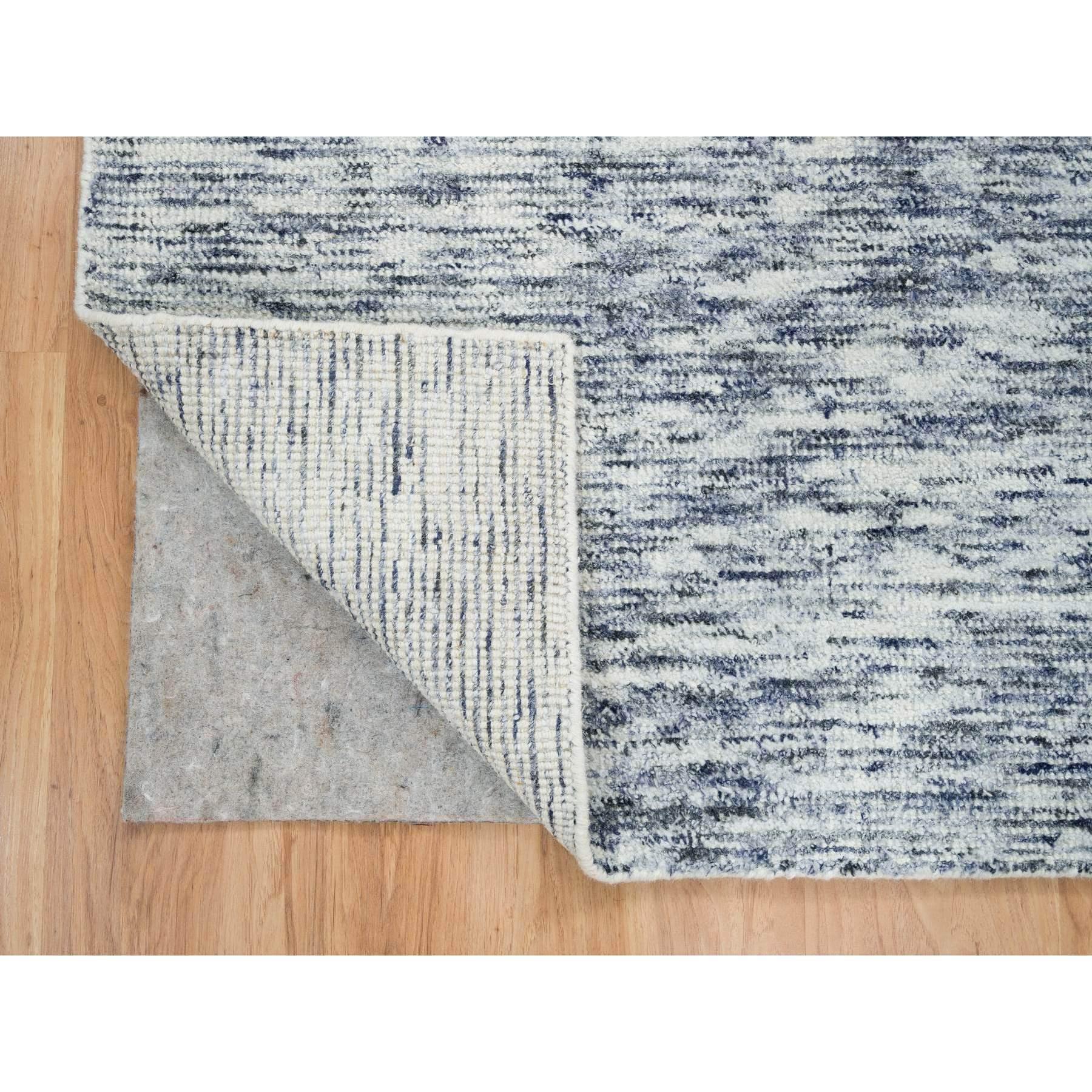 6'x6' Blau und Elfenbein, Modernes Striae Design, Wolle Handgeknüpft, Quadratischer Teppich (Indisch) im Angebot