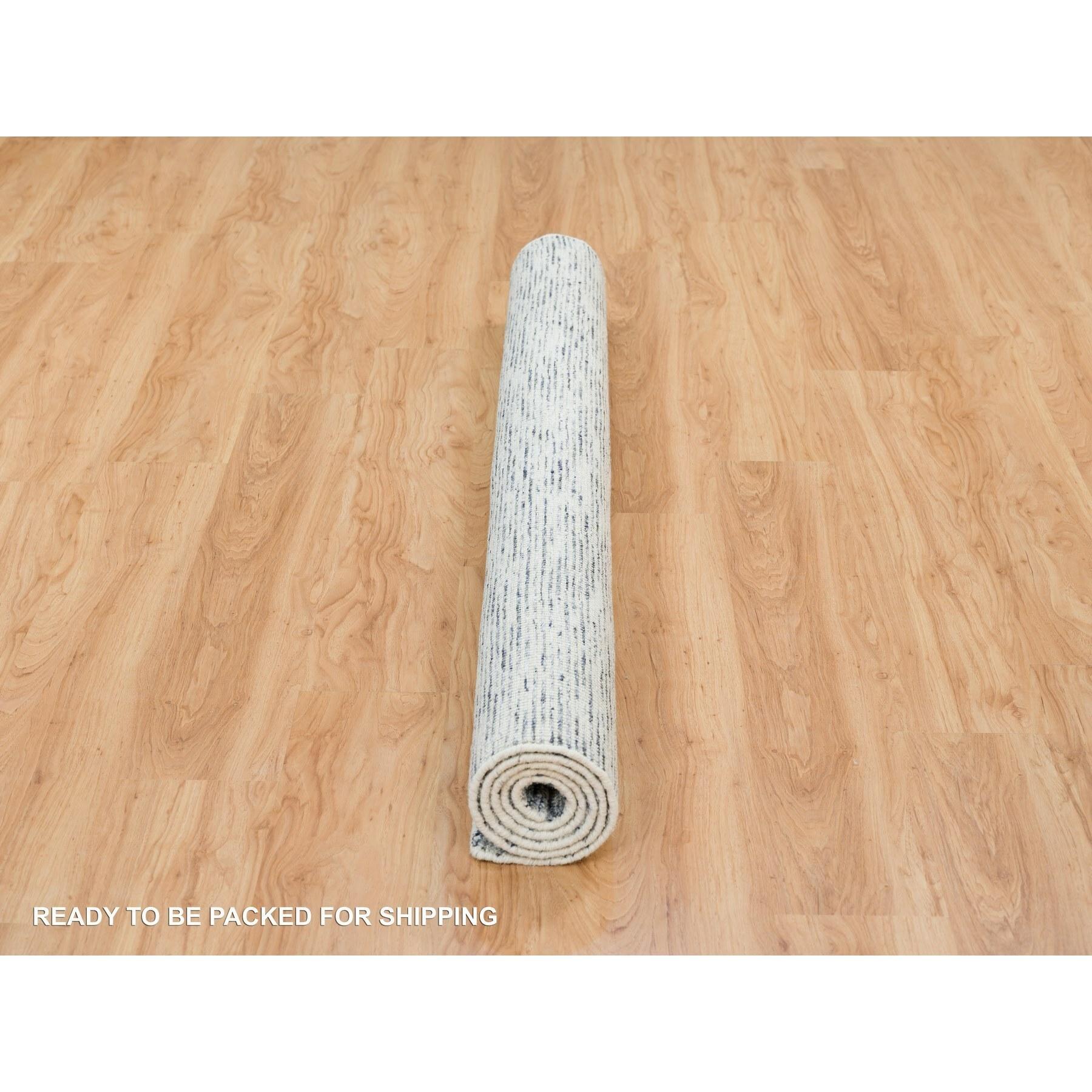 6'x6' Blau und Elfenbein, Modernes Striae Design, Wolle Handgeknüpft, Quadratischer Teppich im Angebot 1