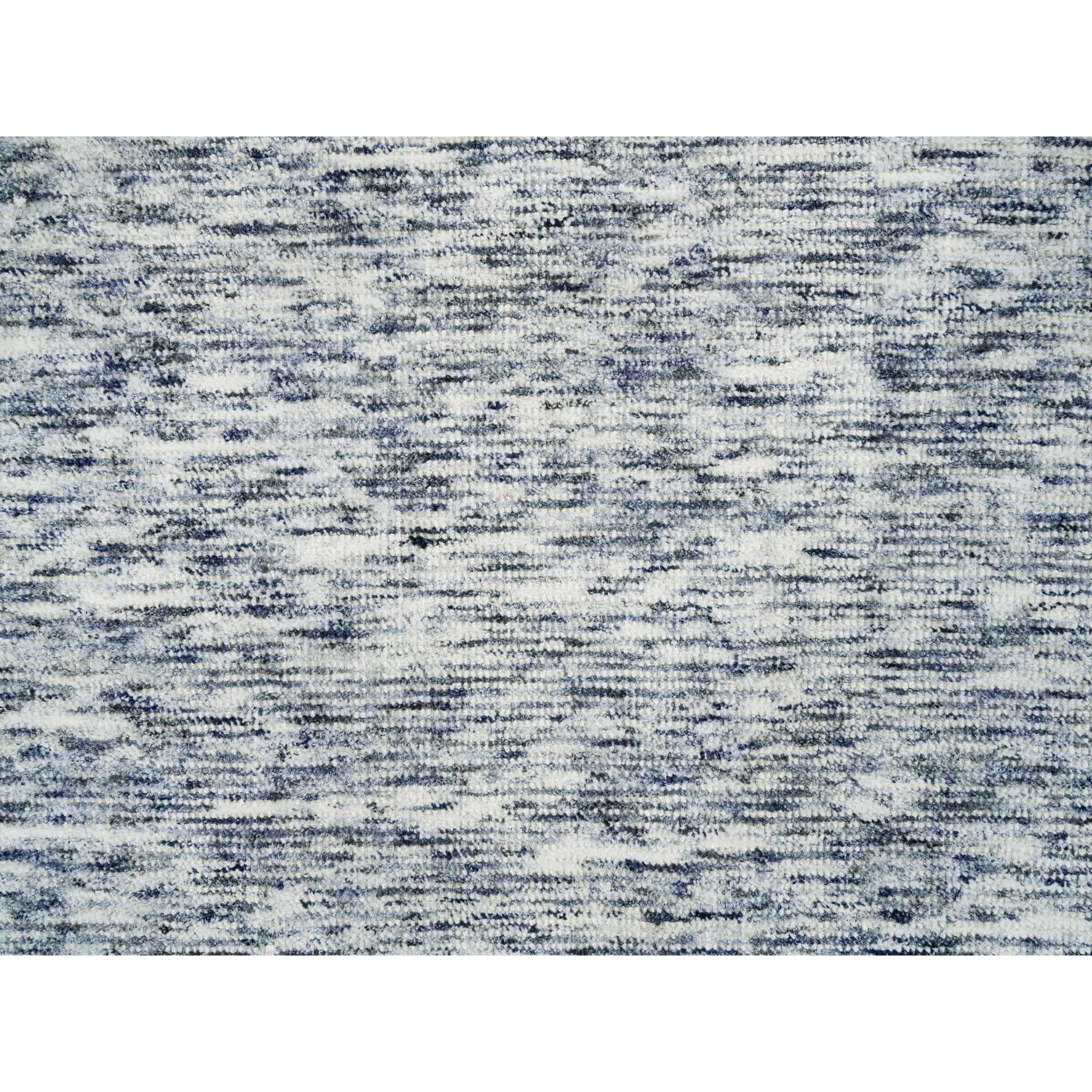 Alfombra redonda 6'x6' Azul y Marfil de pura lana tejida a mano con diseño moderno de estrías Tejido a mano en venta