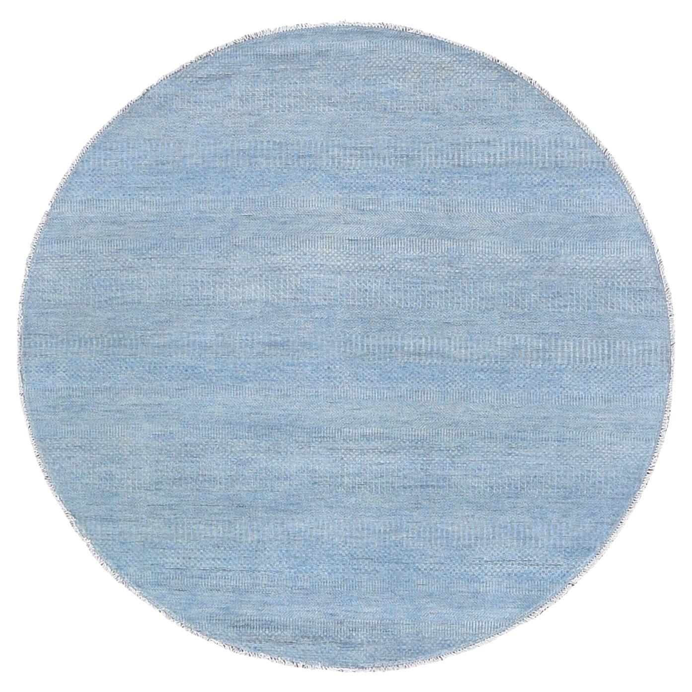 Tappeto orientale rotondo annodato a mano 6'x6' Blue Grass Design in lana e seta