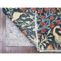 6'x6' Blue Peshawar Bird of Paradise Design Tappeto quadrato annodato a mano interamente in lana