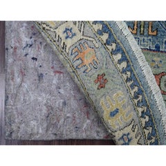 6'x6' Blue Peshawar Caucasian Influence Design Hand Knotted Wool Round Rug