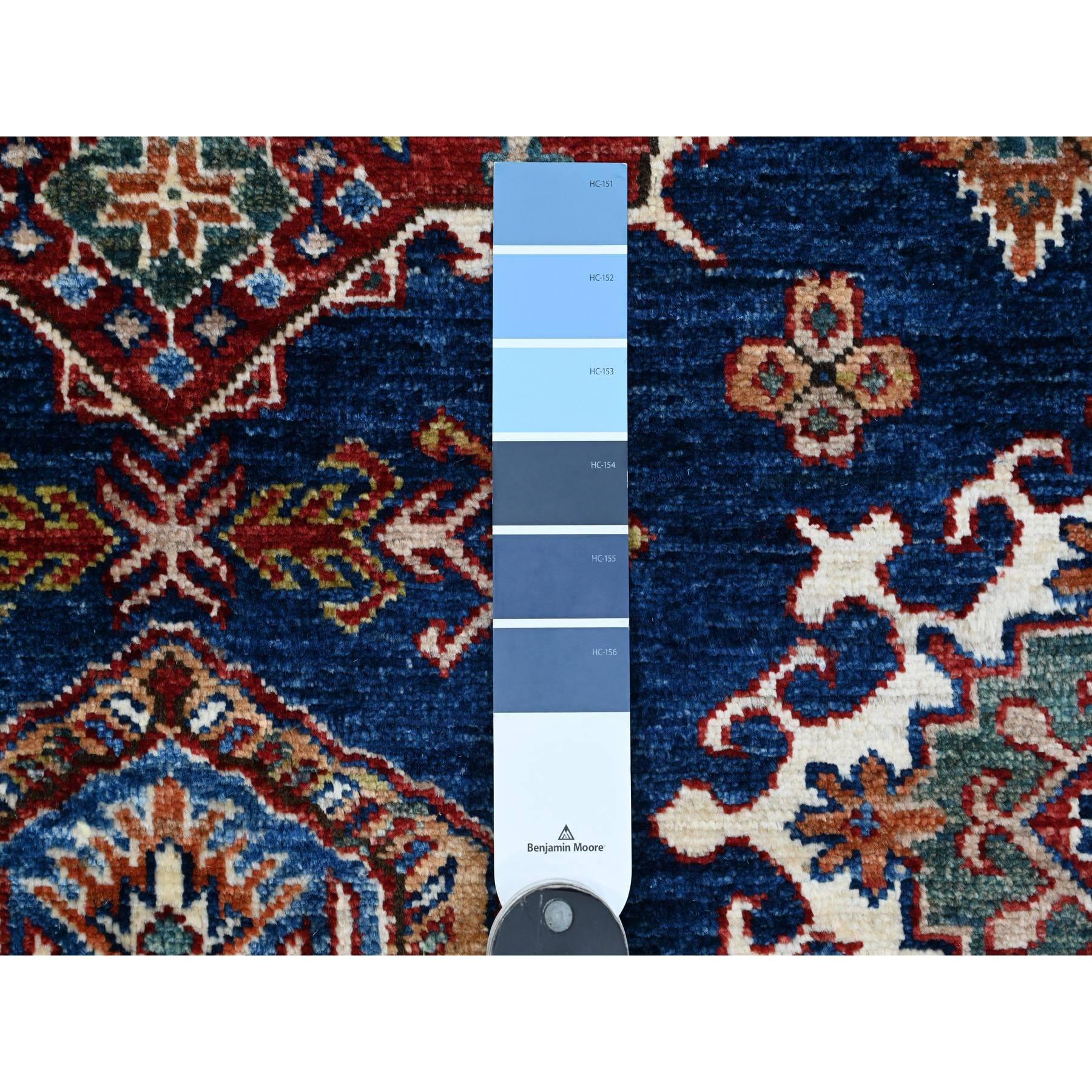 Alfombra Oriental Cuadrada de Lana Pura Super Kazak Anudada a Mano Azul Boeing 6'x6 Kazajo en venta