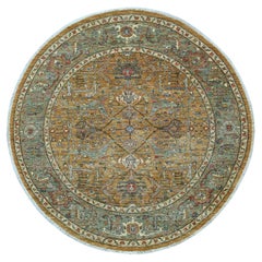 Tappeto rotondo marrone Peshawar con disegno Bijar Garus in lana annodato a mano 6'x6'
