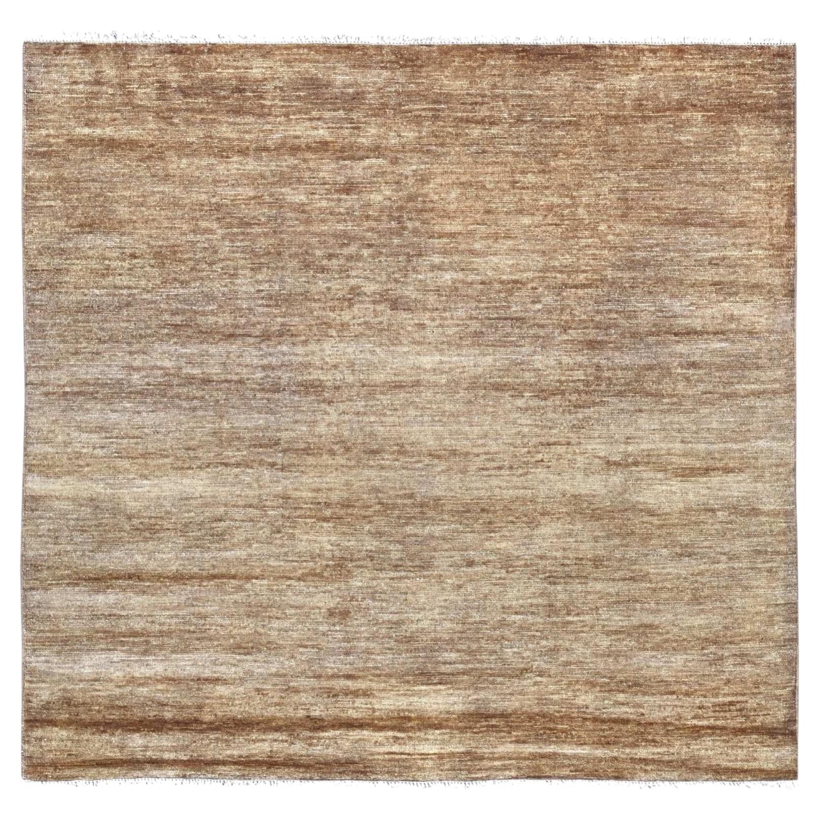 6'x6' Brown Plain Solid Pattern Hand Knotted Ghazni Wool Square Oriental Rug