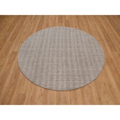 6'x6' Brown Stripes Design Salt and Pepper Hand Effect Loomed Wool Round Rug