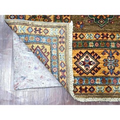 6'x6' Brown Super Kazak with Geometric Design Hand Knotted Wool Square Rug