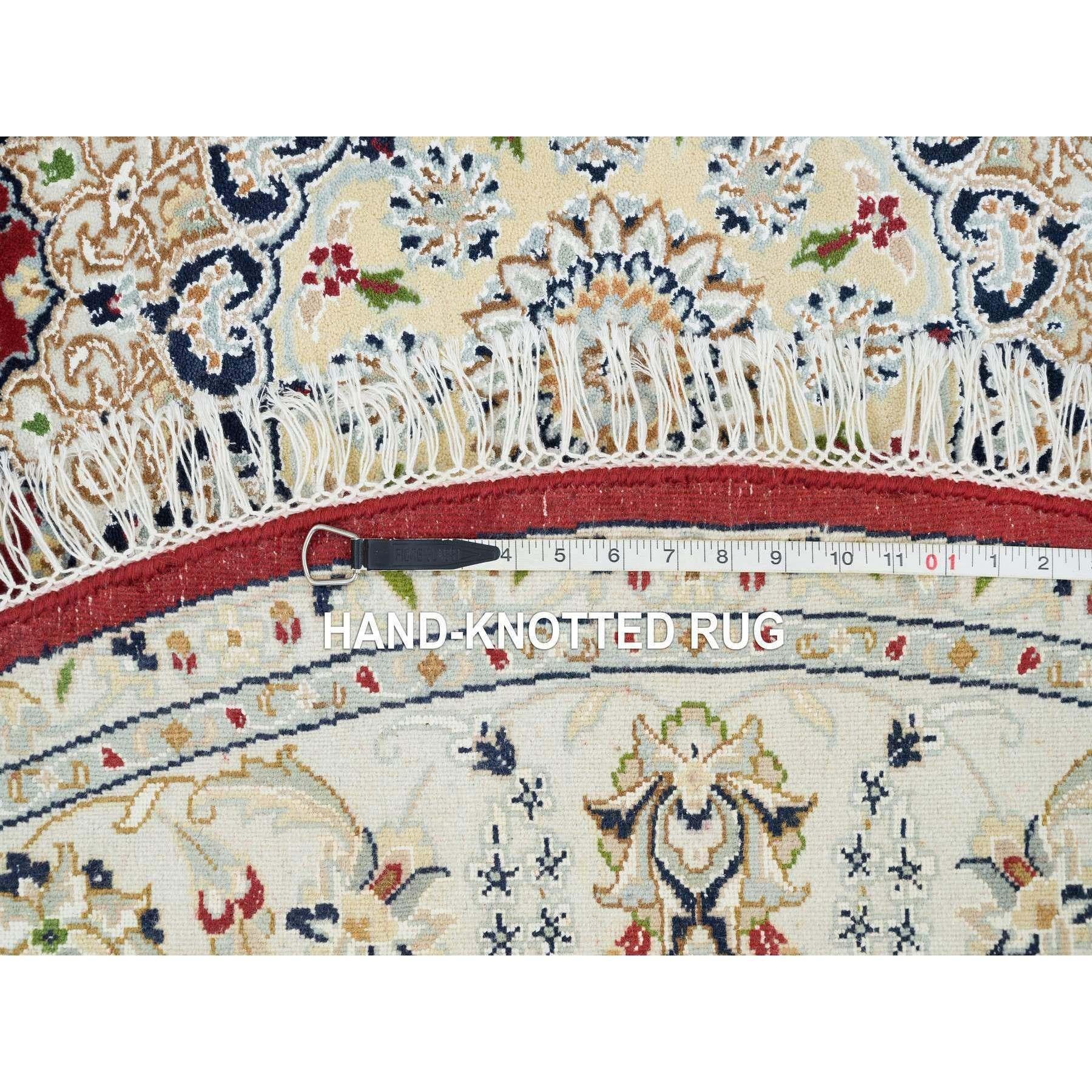 Lana Tappeto rotondo 6'x6' rosso borgogna Nain Design 250 KPSI in lana annodata a mano in vendita