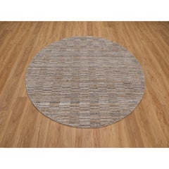 6'x6' Camel Brown Modern Grid Pattern Polyester Hand Loomed Round Rug