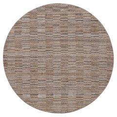 6'x6' Camel Brown Modern Grid Pattern Polyester Hand Loomed Round Rug