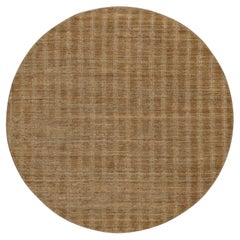 6'x6' Camel Brown Natural Wool Vertical Stripes Design Hand Loomed Round Rug