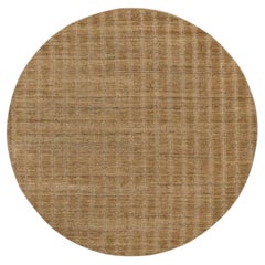 6'x6' Camel Brown Vertical Stripes Design Hand Loomed Natural Wool Round Rug