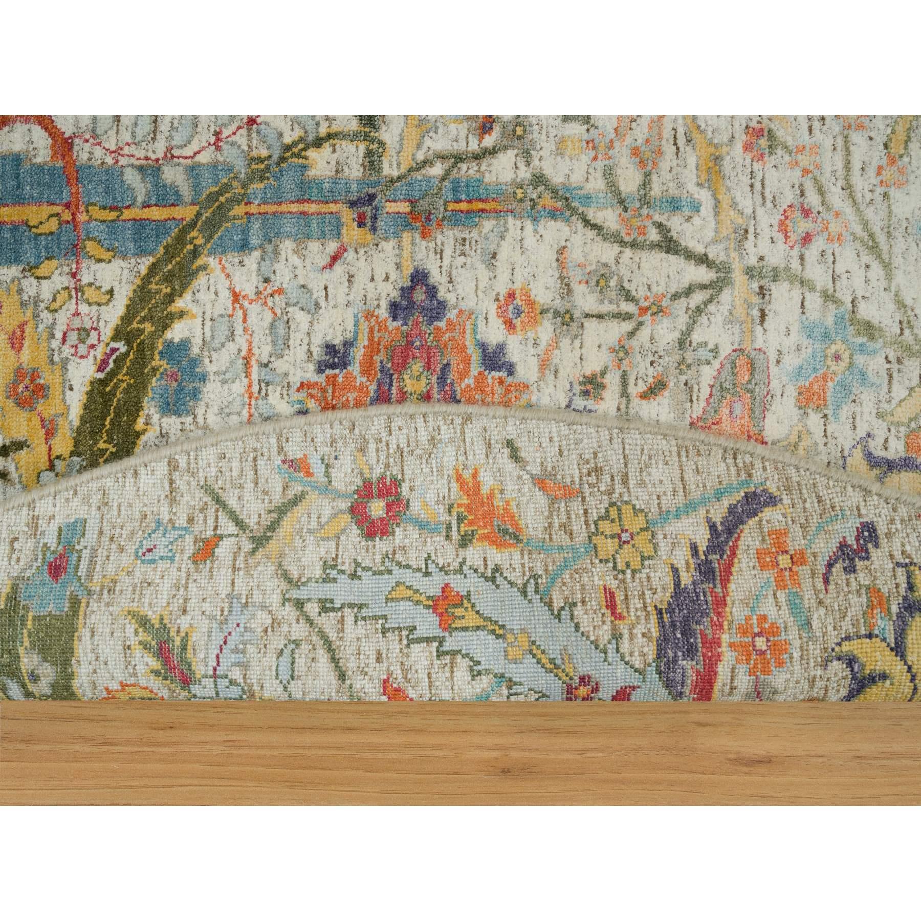 6'x6' Canvas Tan Seide und Wolle Sichel Hand geknotet Blatt Design Runde Teppich (Mittelalterlich) im Angebot