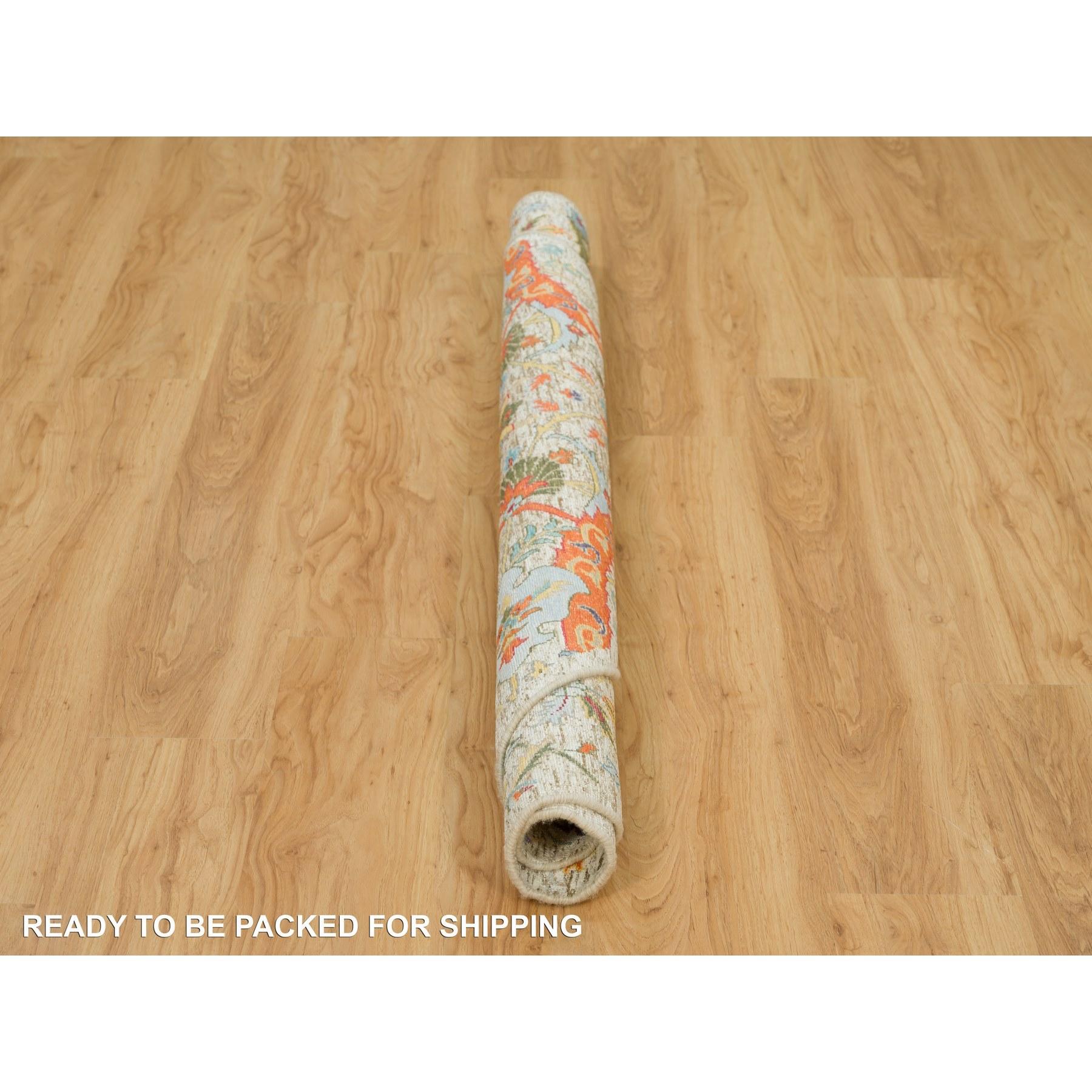 6'x6' Canvas Tan Seide und Wolle Sichel Hand geknotet Blatt Design Runde Teppich im Zustand „Neu“ im Angebot in Carlstadt, NJ