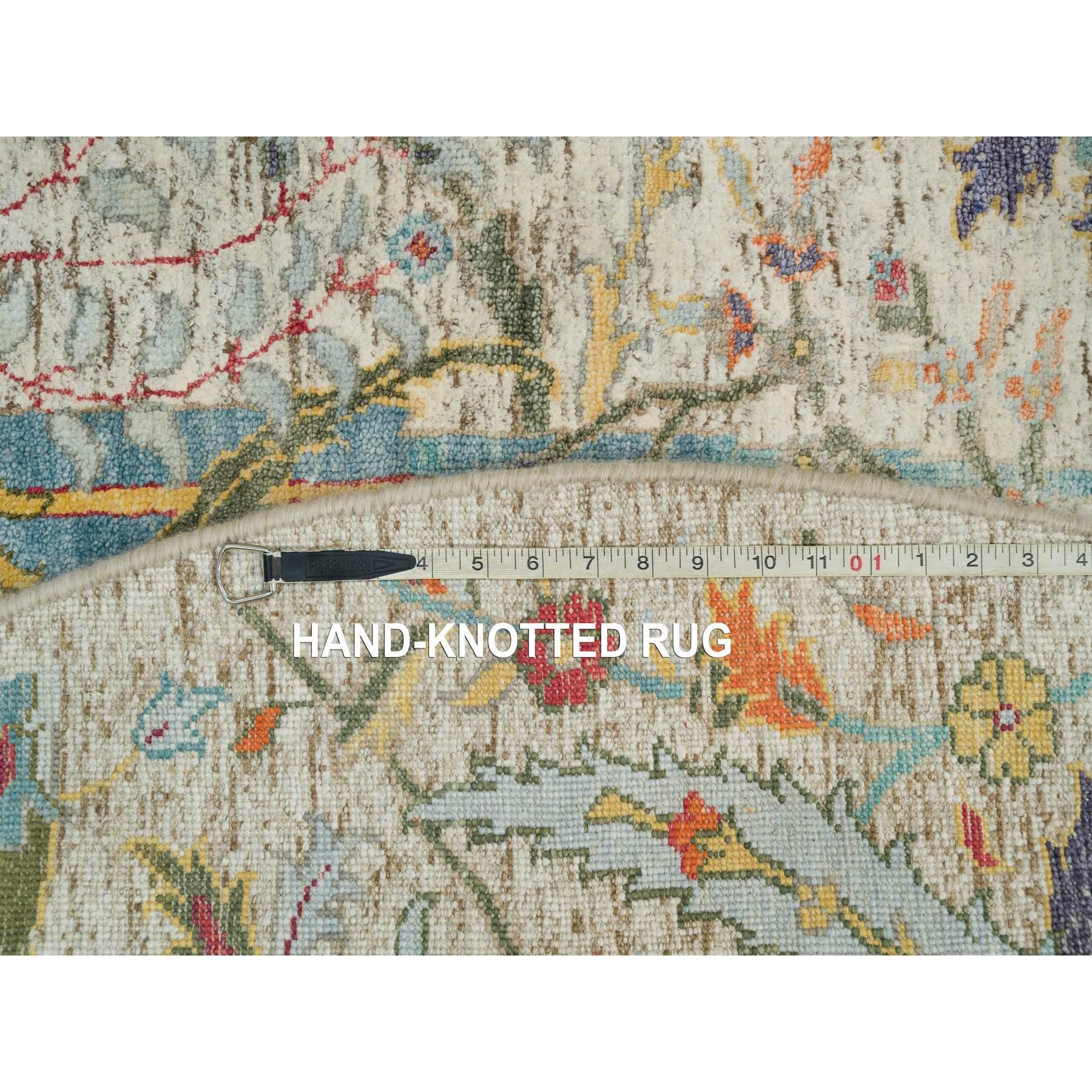 6'x6' Canvas Tan Seide und Wolle Sichel Hand geknotet Blatt Design Runde Teppich im Angebot 1