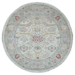 6'x6' Chiffon White Heriz All Over Design Pure Wool Hand Knotted Round Rug