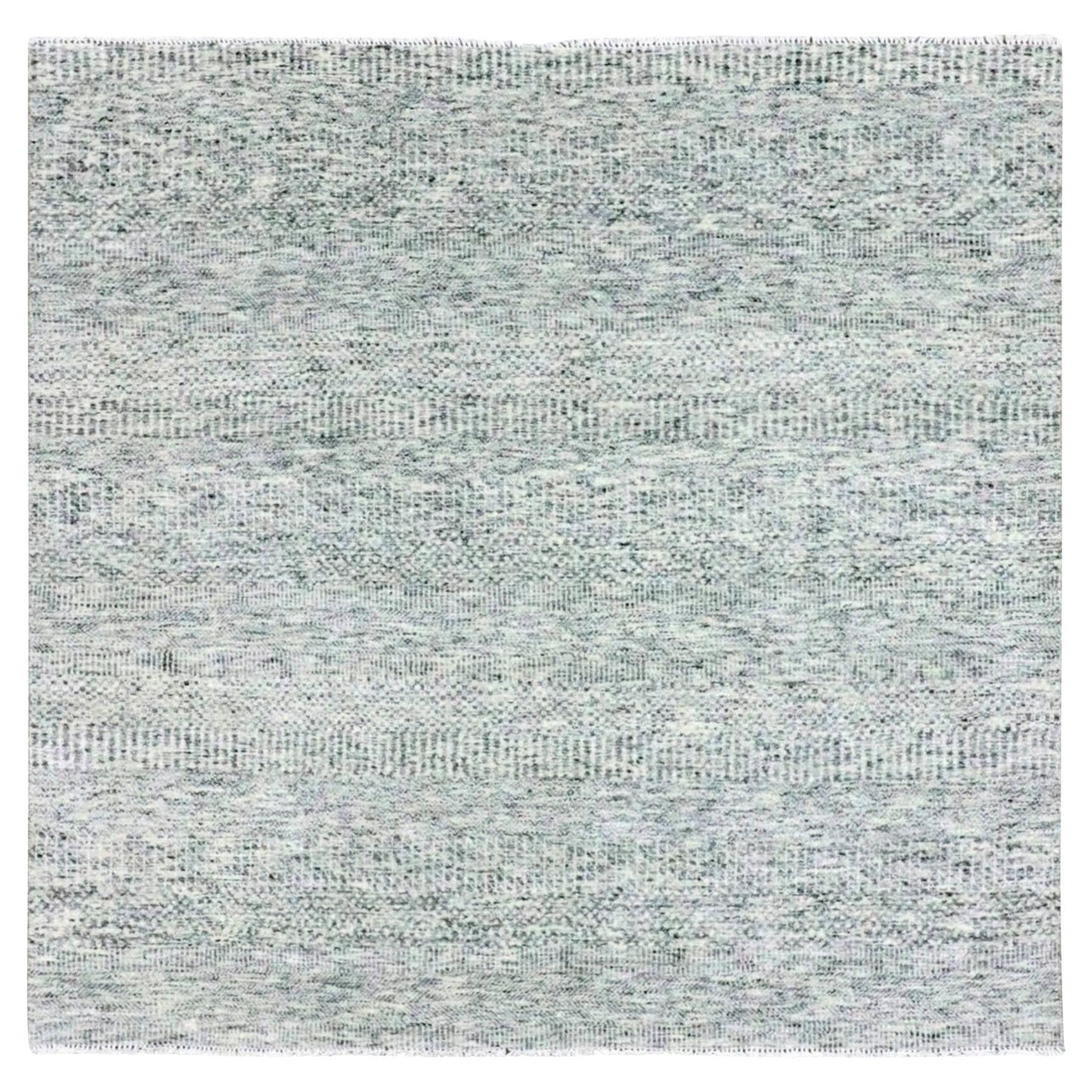 6'x6' Cloud Gray Natural Undyed Wool Grass Design Hand Knotted Square Rug