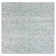 6'x6' Cloud Gray Natural Undyed Wool Grass Design Hand Knotted Square Rug