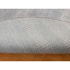 6'x6' Cloud Gray, Wool and Silk, Grass Design, Hand Knotted, Round Rug