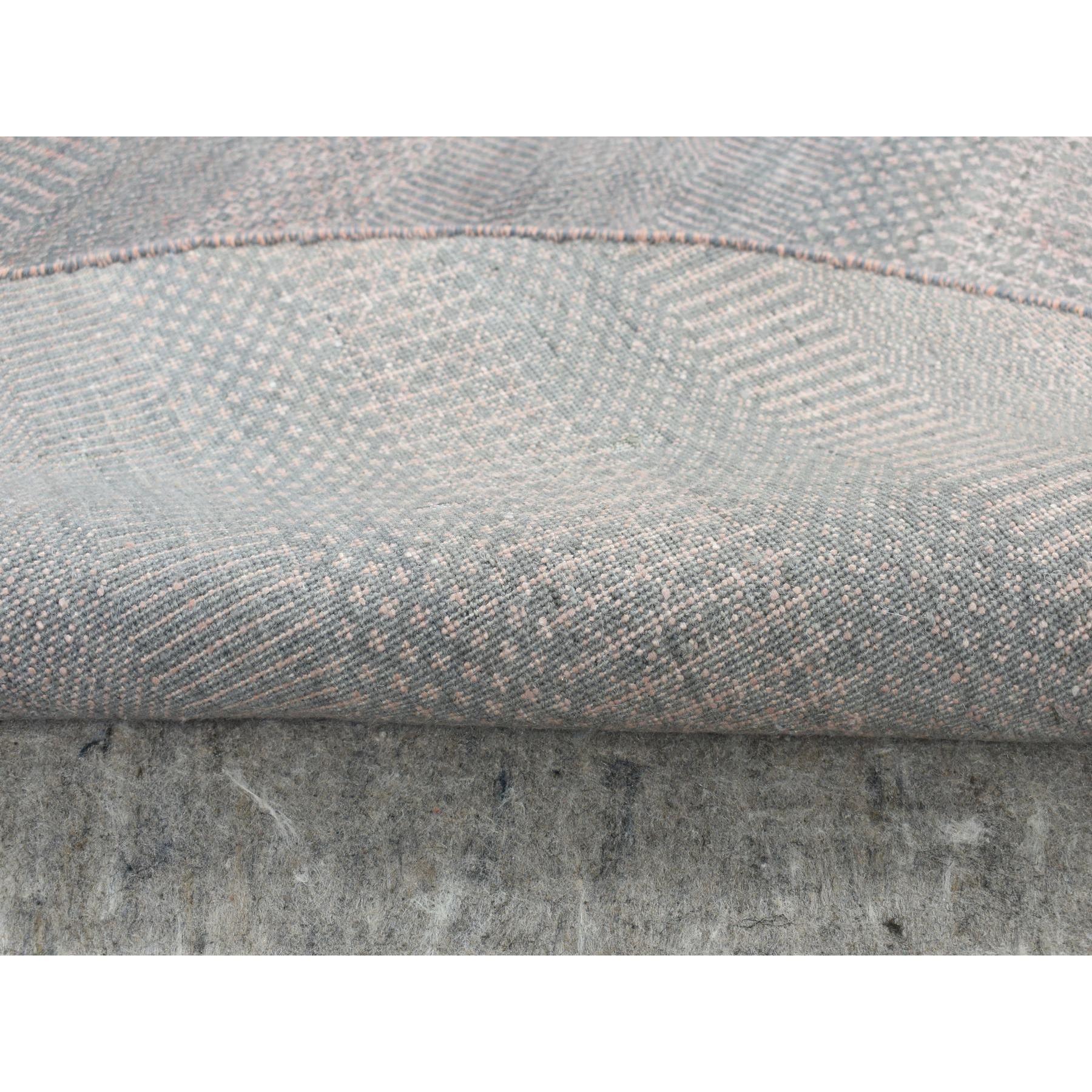 Medieval 6'x6' Cloud Gray, Wool and Silk, Grass Design, Hand Knotted, Round Rug For Sale