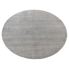 6'x6' Gris nuage, laine et soie, Grass Design, noué à la main, tapis rond