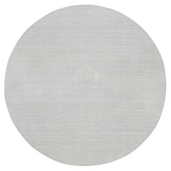 6'x6' Daisy White Hand Loomed Plain Modern Striae Design Polyester Round Rug