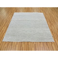 6'x6' Dunkelgrauer handgeknüpfter moderner quadratischer Teppich aus natürlicher und unbefärbter Wolle in Grasdesign