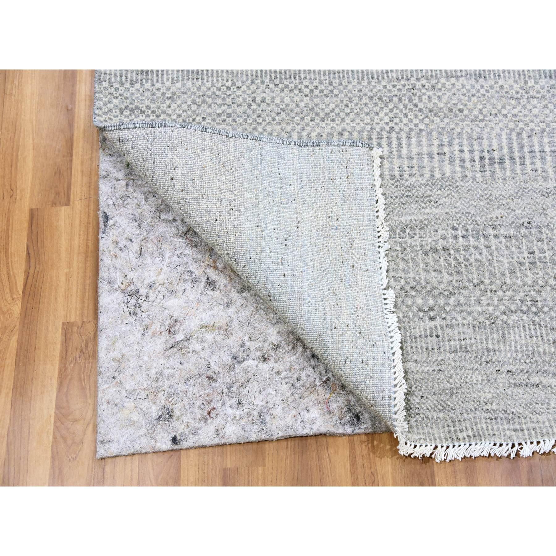 Medieval 6'x6' Dark Gray Hand Knotted Modern Grass Design Natural Undyed Wool Square Rug For Sale