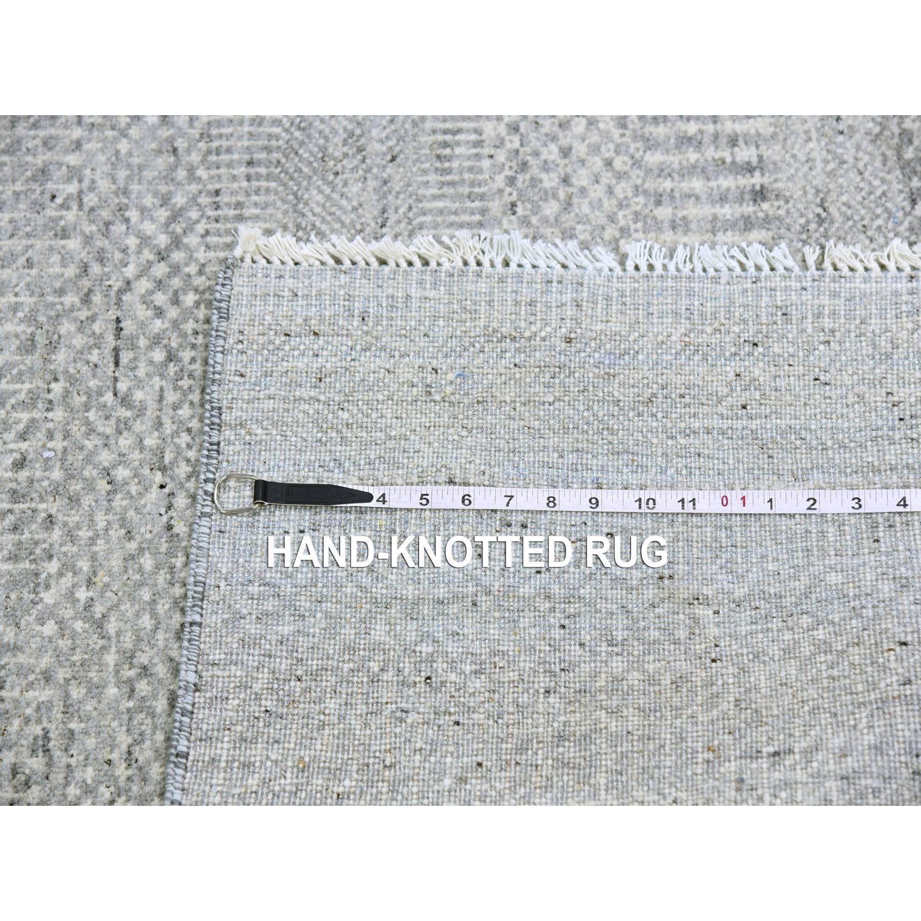 Contemporary 6'x6' Dark Gray Hand Knotted Modern Grass Design Natural Undyed Wool Square Rug For Sale