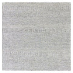 Tapis carré gris foncé noué à la main à motif de gazon moderne en laine naturelle non teintée de 6'x6'