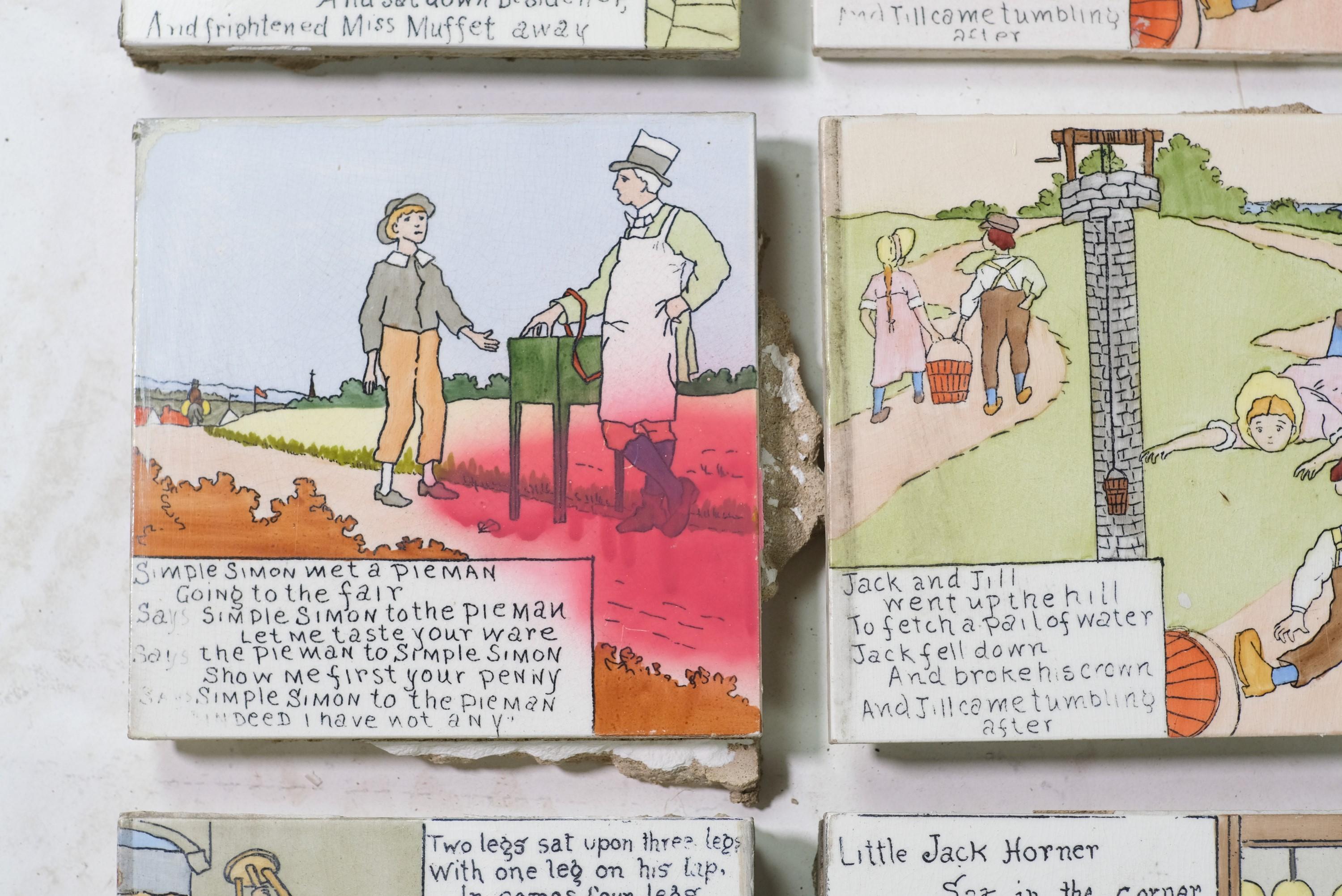 6x6 Delightful Colorful Ceramic Nursery Rhyme Wall Tiles In Good Condition In New York, NY