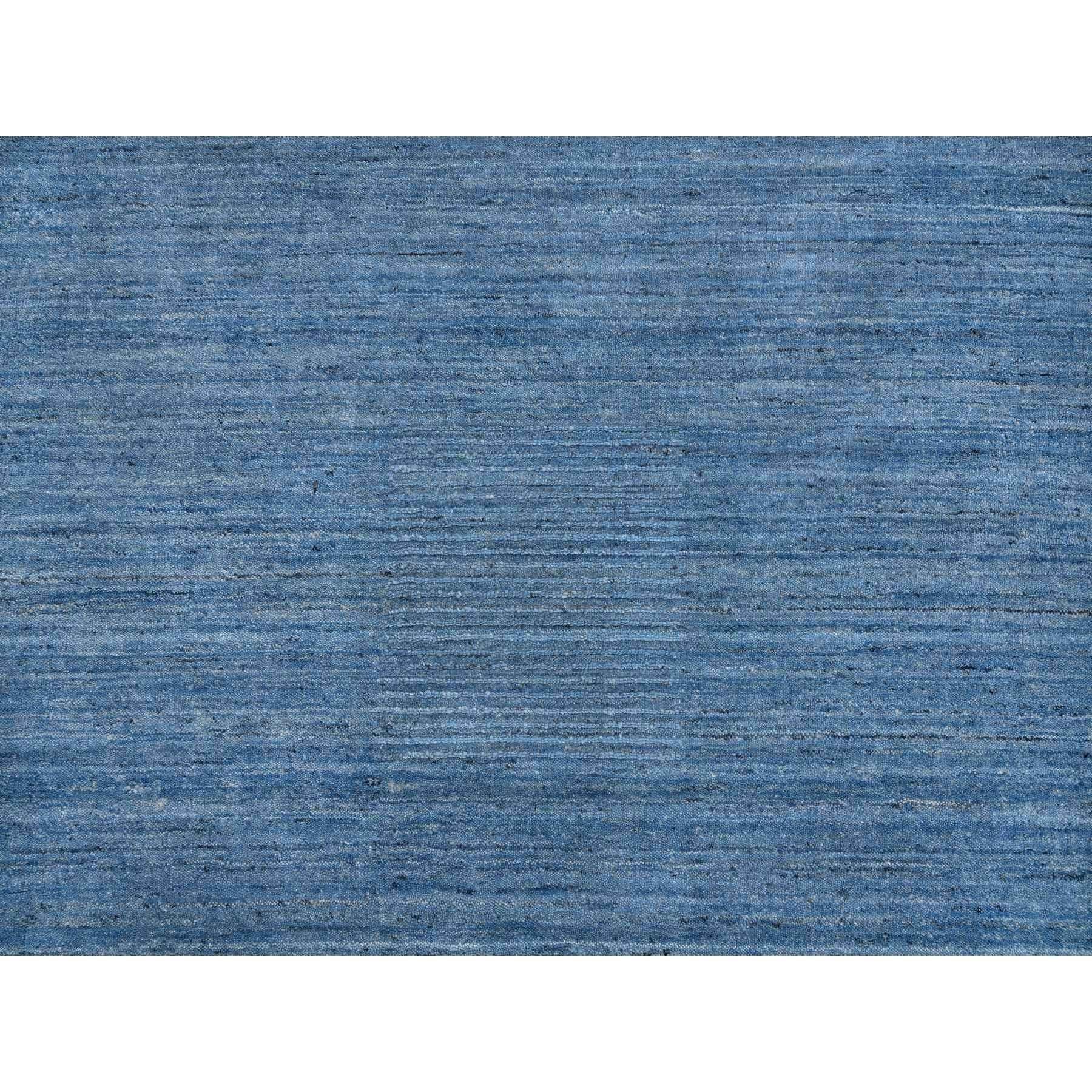 Noué à la main 6'x6' Denim Blue, Laine douce tissée à la main, Design Modern, Tapis d'Orient Rond