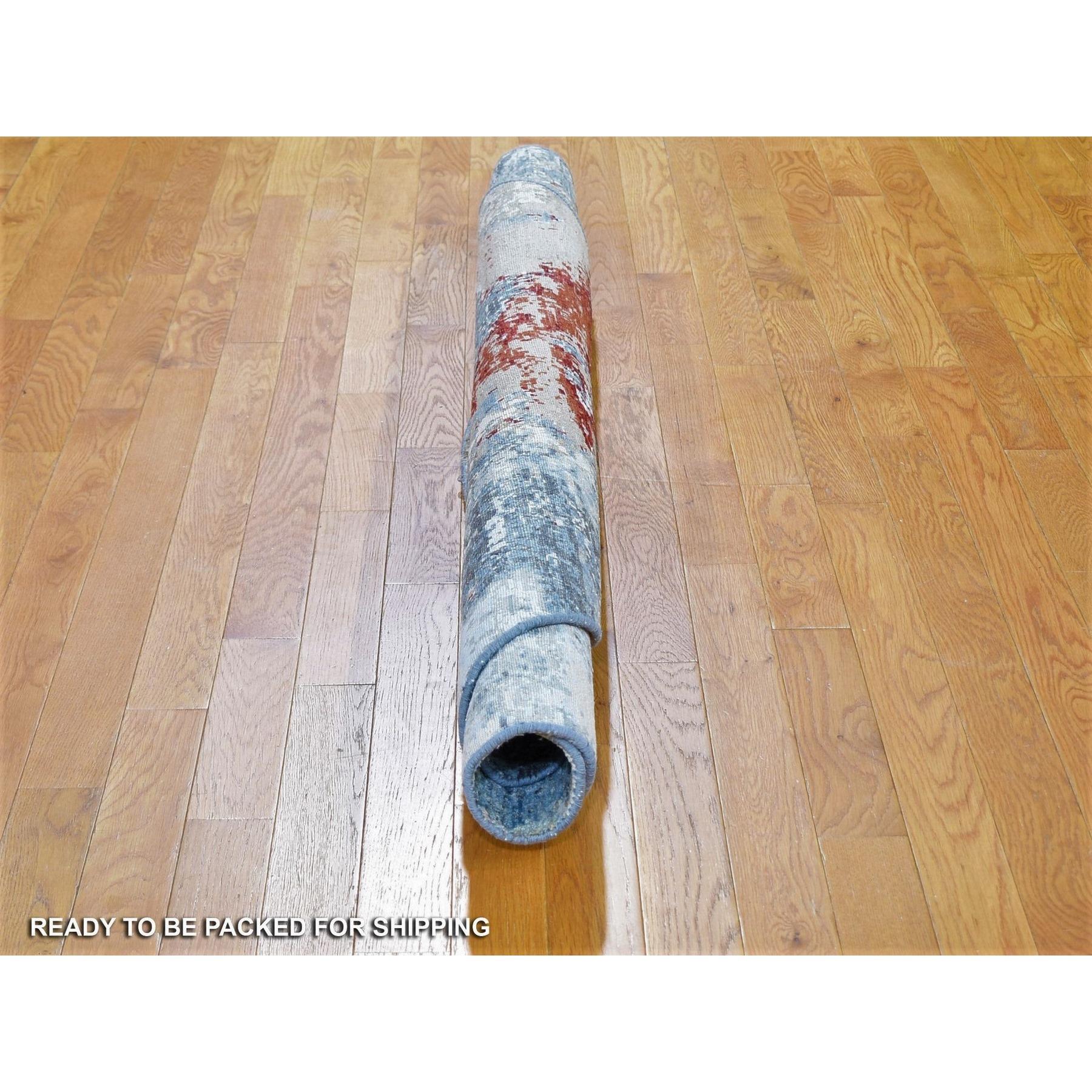 Noué à la main Tapis en laine et soie 6'x6' Denser Weave Charcoal Gray Round Abstract Design en vente