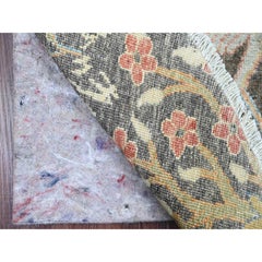 6'x6' Dim Gray Afghan Peshawar Birds Design Hand Knotted Soft Wool Round Rug