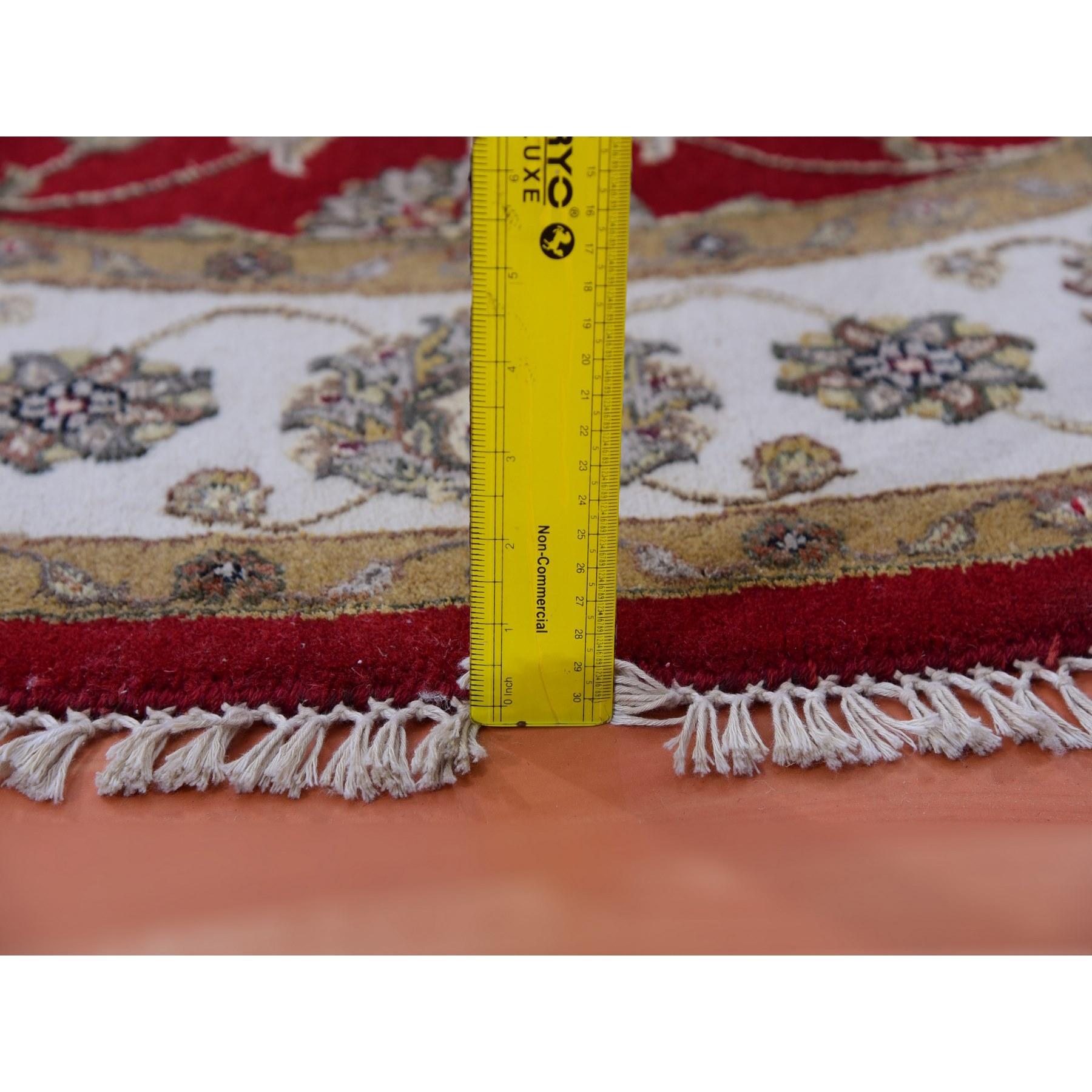 6'x6' Exotic Red Hand Knotted Wool and Silk Rajasthan Design Round Rug For Sale 3