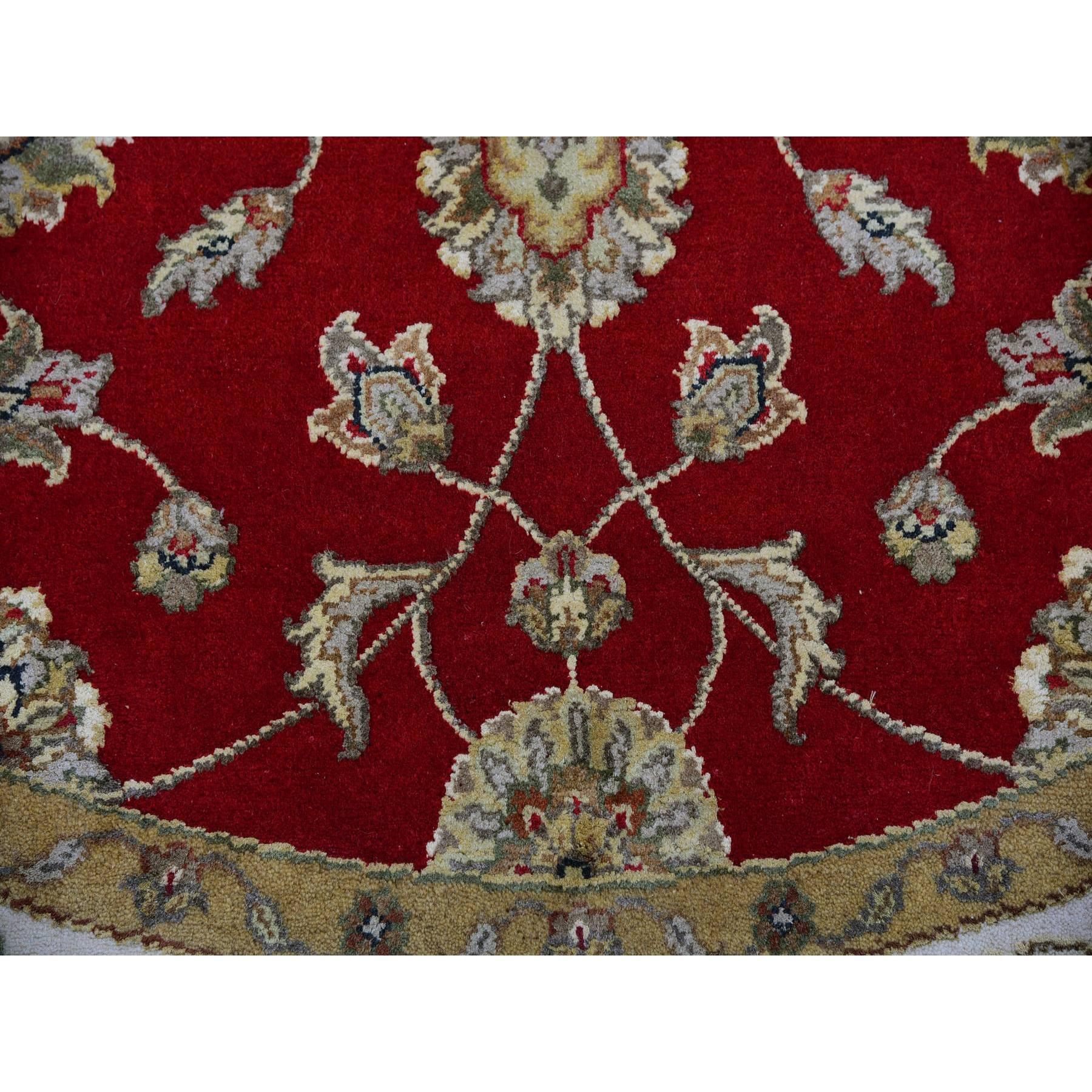 6'x6' Exotic Red Hand Knotted Wool and Silk Rajasthan Design Round Rug For Sale 1