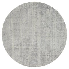 6'x6' Feiner Jacquard Grauer Handgewebter Moderner Design Teppich aus Wolle und Seide Rund