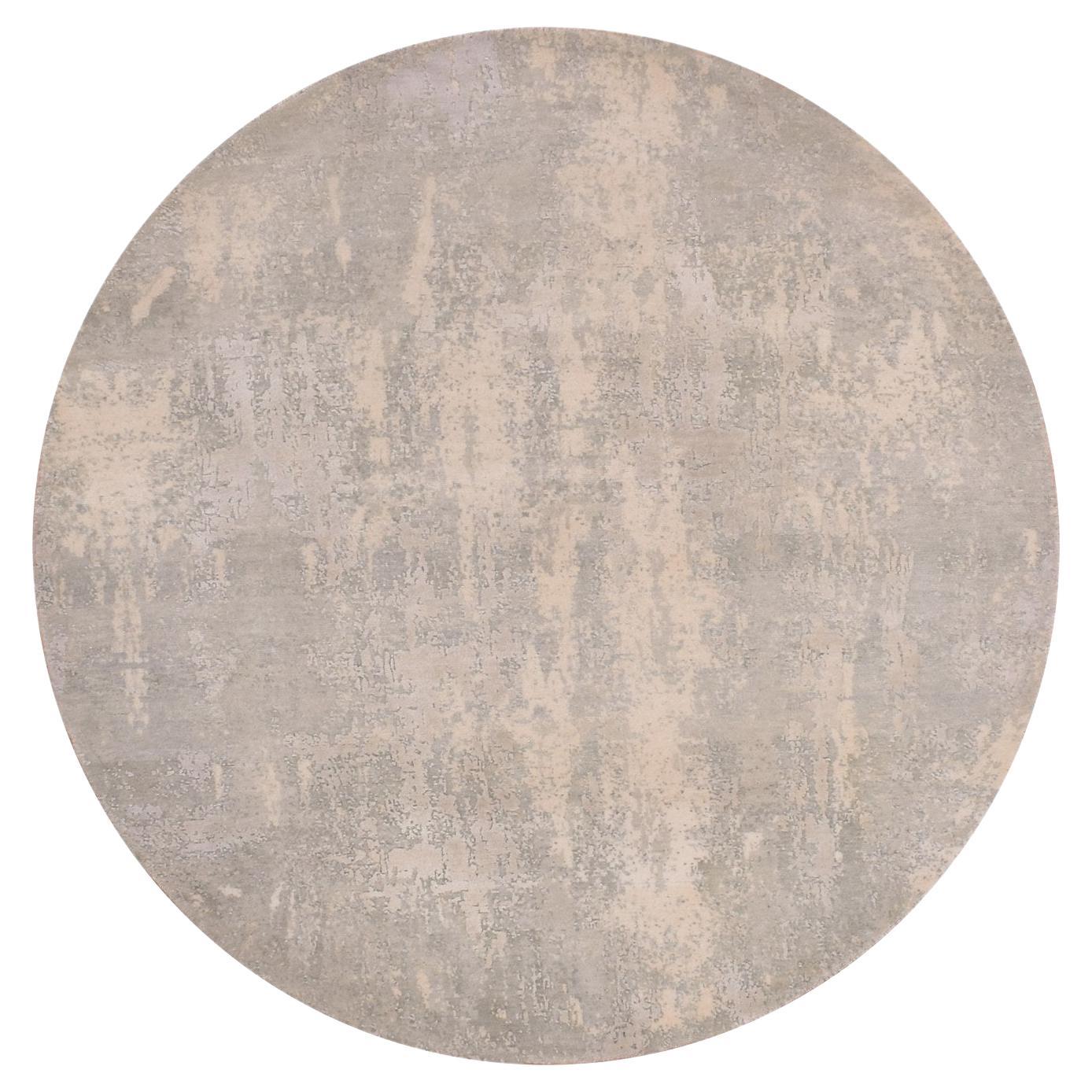 6'x6' Flanell Grau Wolle und Seide Handgeknüpft Modern Abstrakt Rund Teppich