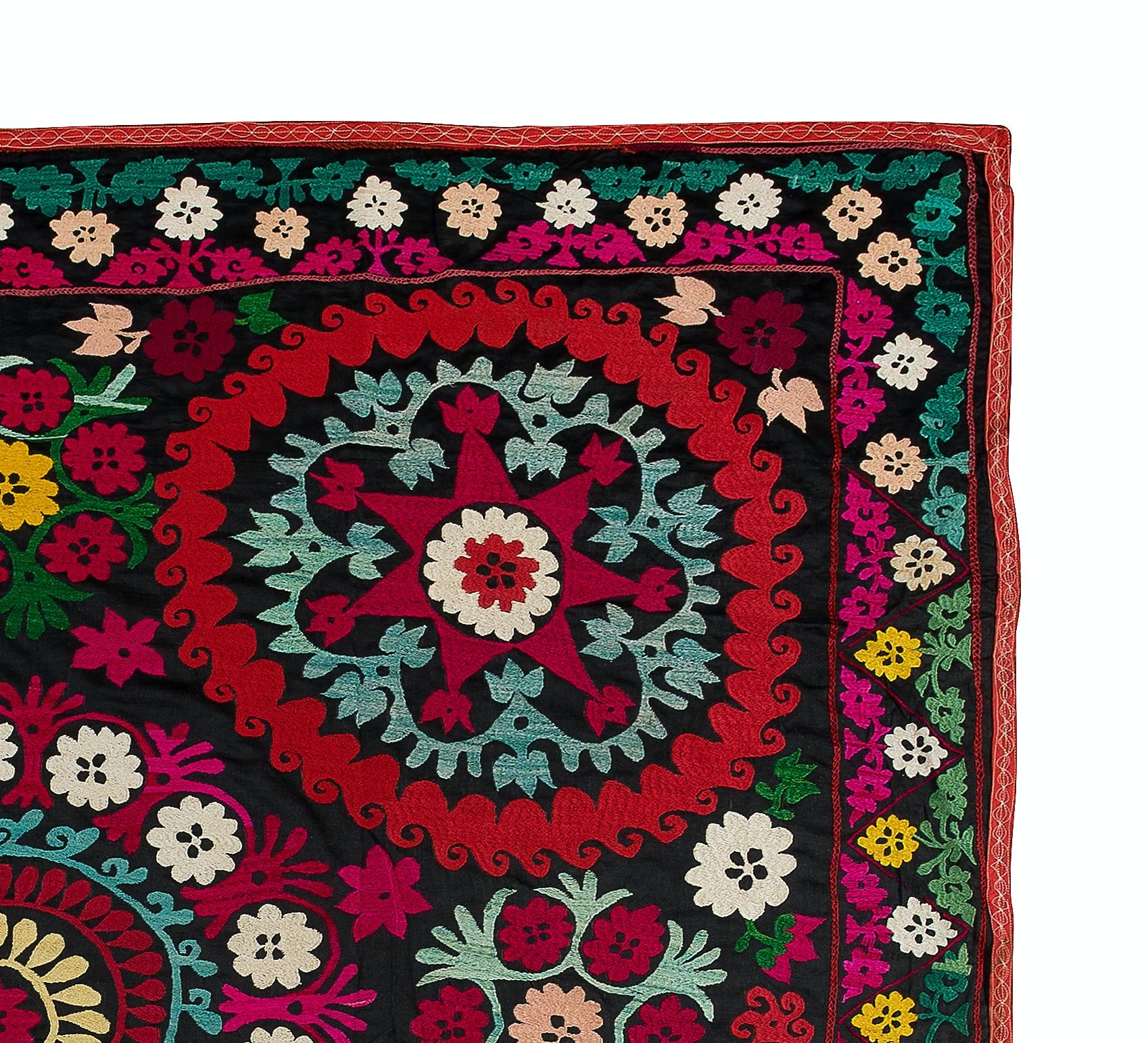 Suzani, a Central Asian term for a specific type of needlework, is also the broader name for the hugely popular decorative pieces of textile that feature this needlework in vivid colors with bold, expressive floral and botanical designs, natural
