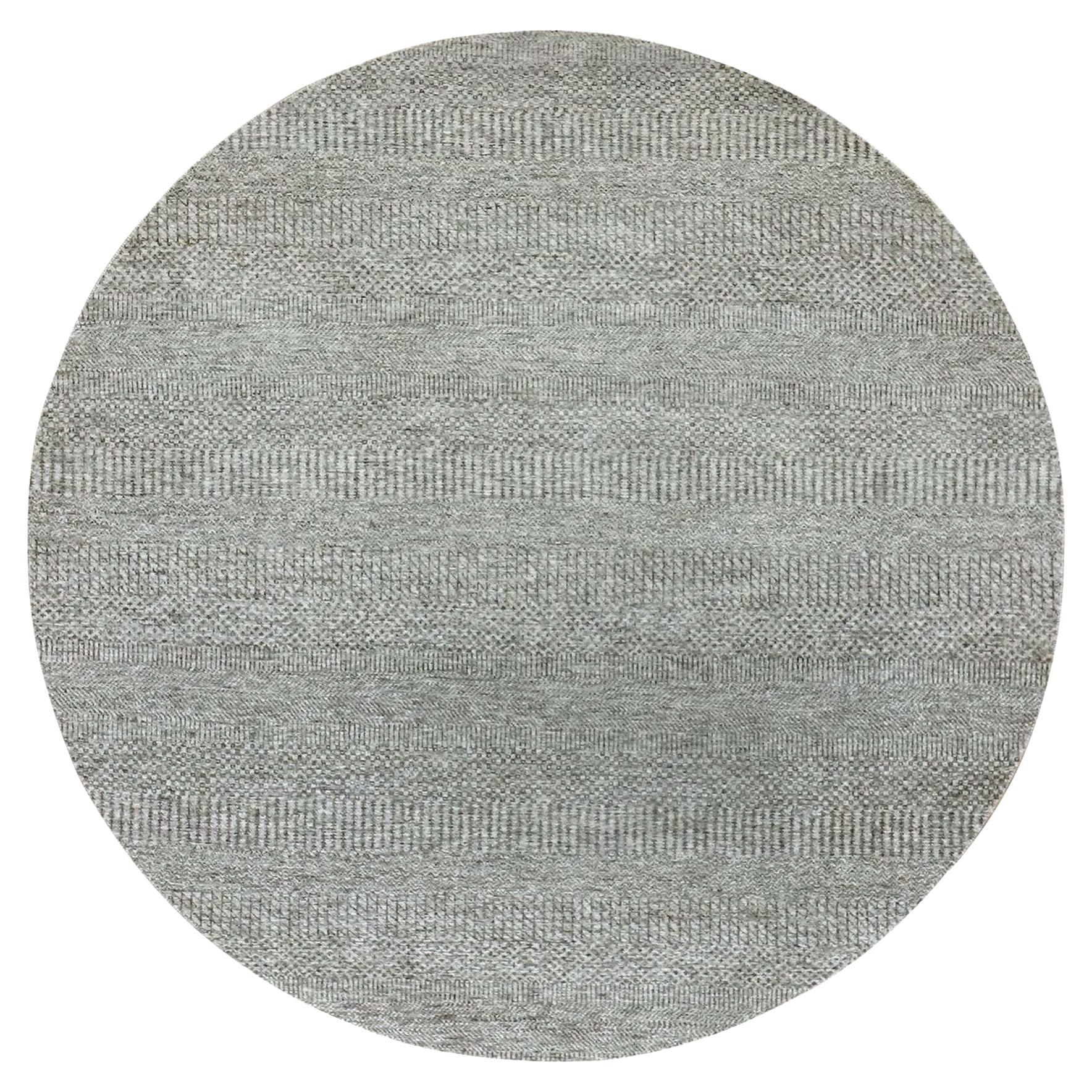 6'x6' Gauntlet Gray Hand Knotted Modern Grass Undyed Wool Round Oriental Rug im Angebot