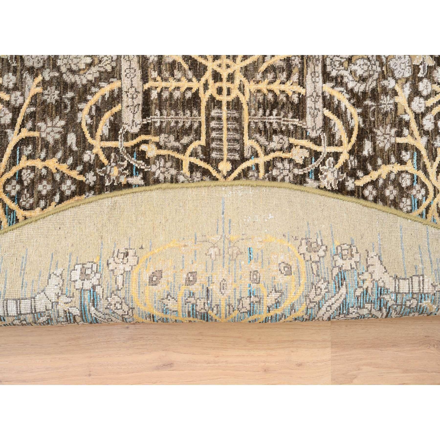 6'x6' Goldbraun, Transitional Sarouk Seide mit Wolle Handgeknüpft Rundteppich (Indisch) im Angebot