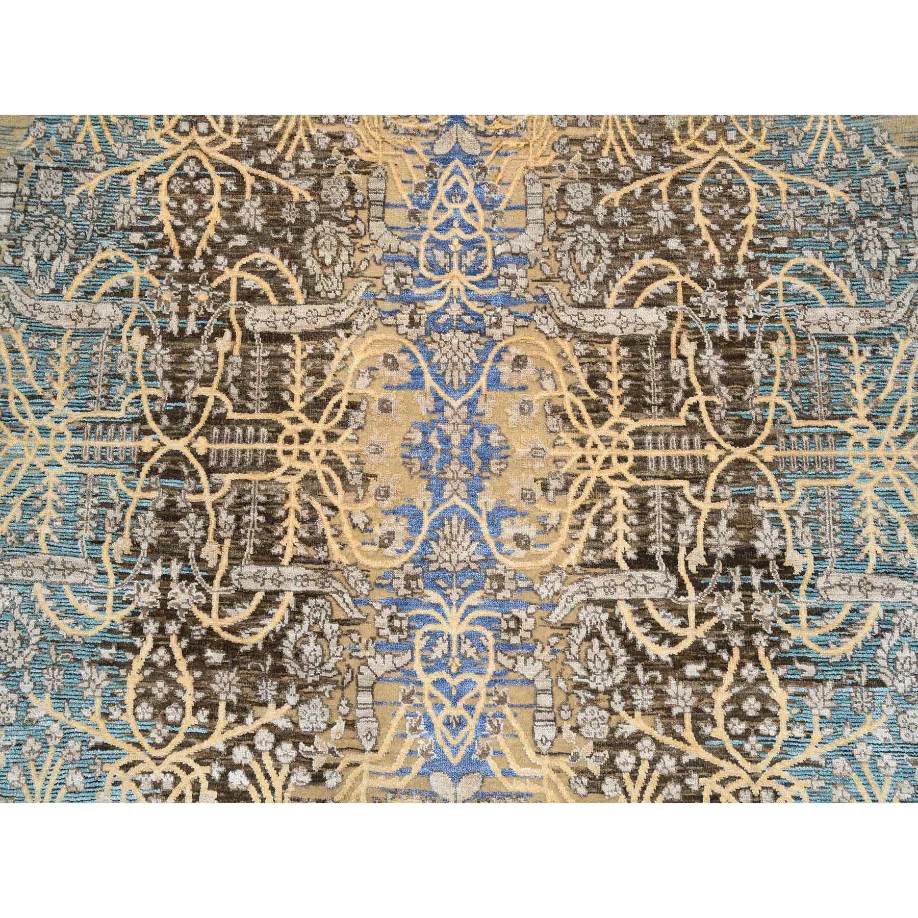 6'x6' Goldbraun, Transitional Sarouk Seide mit Wolle Handgeknüpft Rundteppich (21. Jahrhundert und zeitgenössisch) im Angebot
