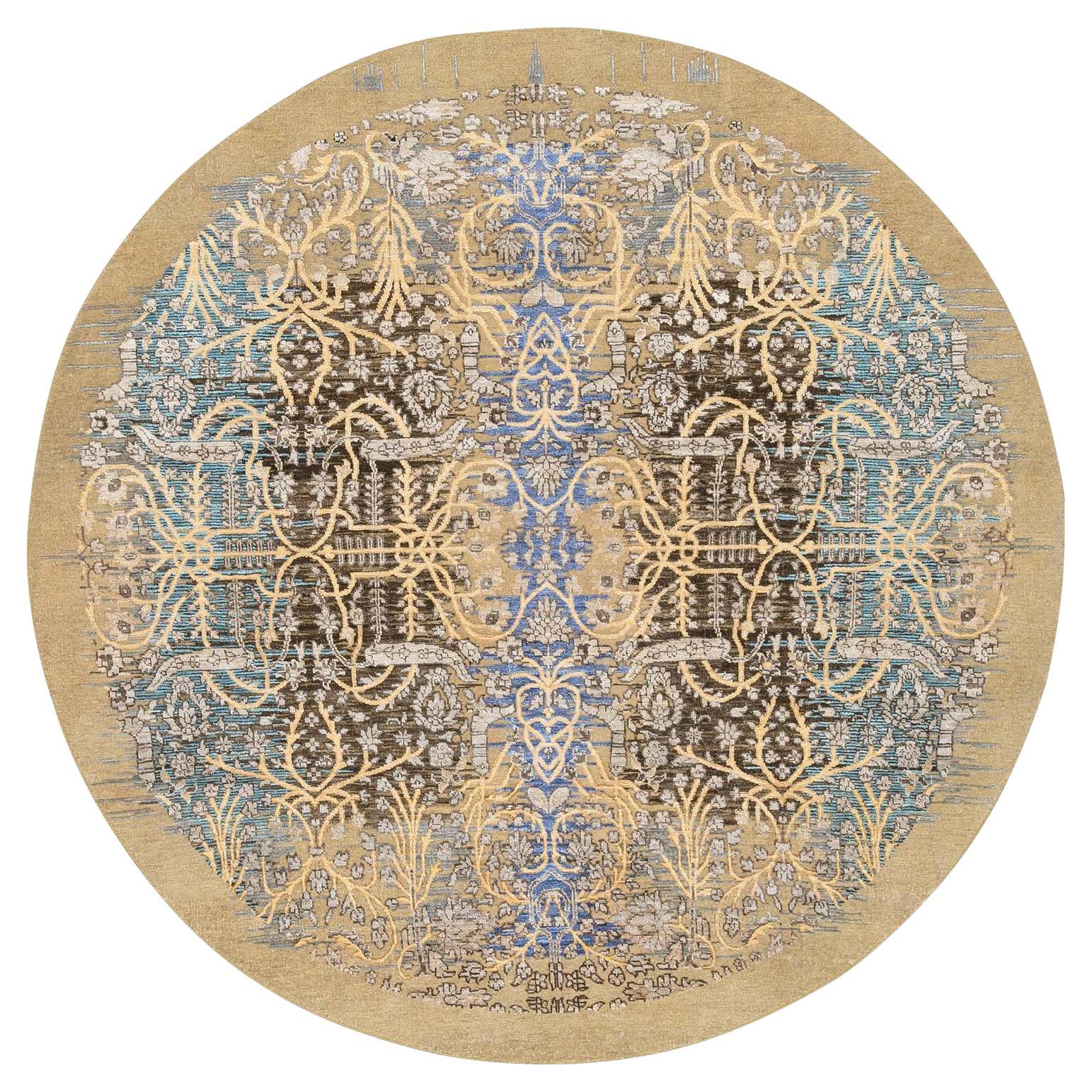 6'x6' Gold Brown, Transitional Sarouk Silk With Wool Hand Knots Rugs