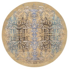 6'x6' Gold Brown, Transitional Sarouk Silk With Wool Hand Knots Rugs